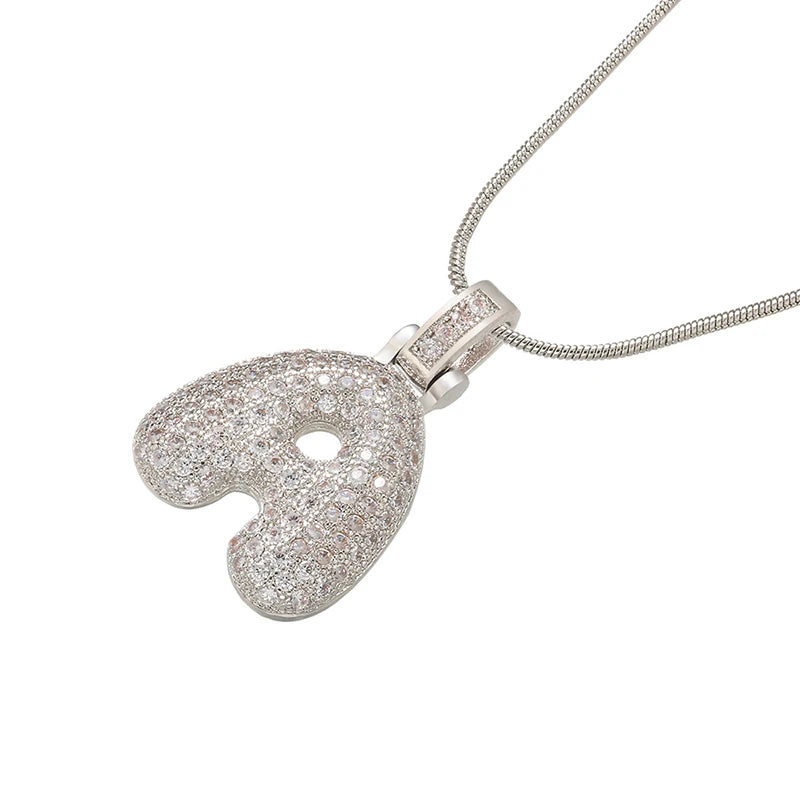 ZHUKOU Silver color Bubble initial letters necklaces 26 letters pendants necklaces for women Brass CZ Jewelry wholesale VL34