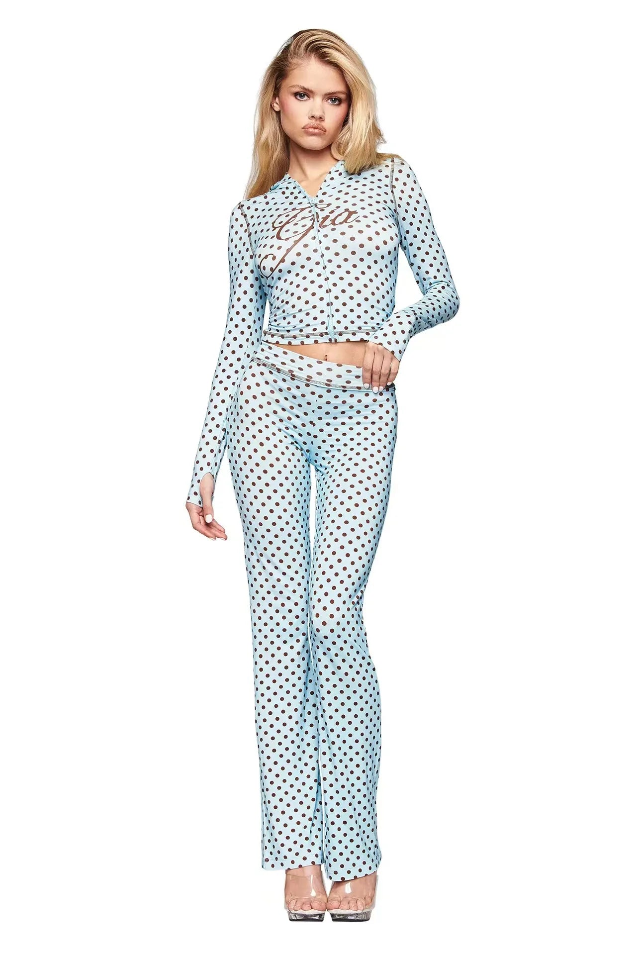 gia slim fit letter printed open thread design hooded zipper short jacket pants set
