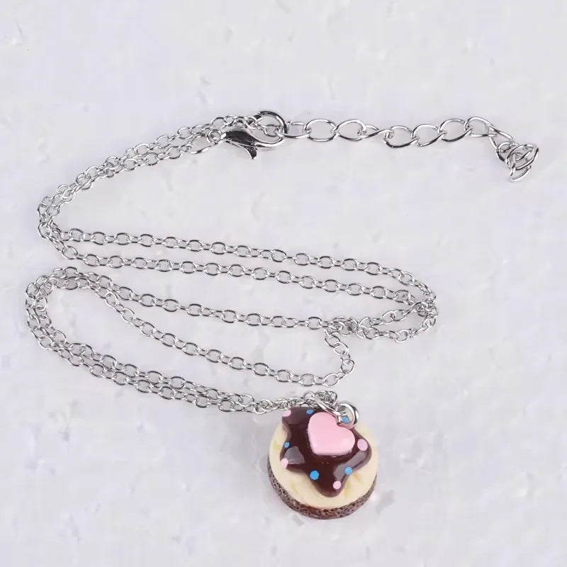 Fashion Kawaii Food Snack Dessert Heart Cake Pendant Necklace For Women Girl Link Chain Necklace Jewelry Jewellery Boutique