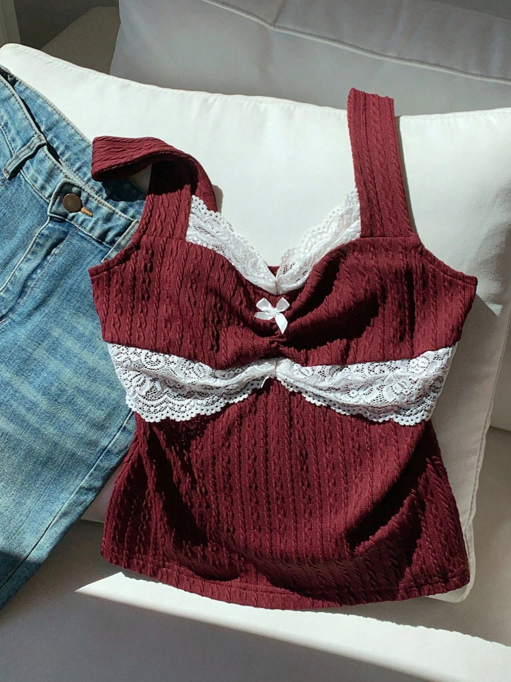 Y2K Summer Fashion New Lace Splicing Bow Decoration Pure Desire Women's Tank Top