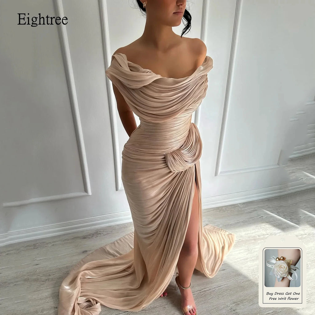 Eightree Elegant Mermaid Evening Dresses Off The Shoulder Prom Gown Shiny Side Slit Floor Length Formal Party Gowns Customized