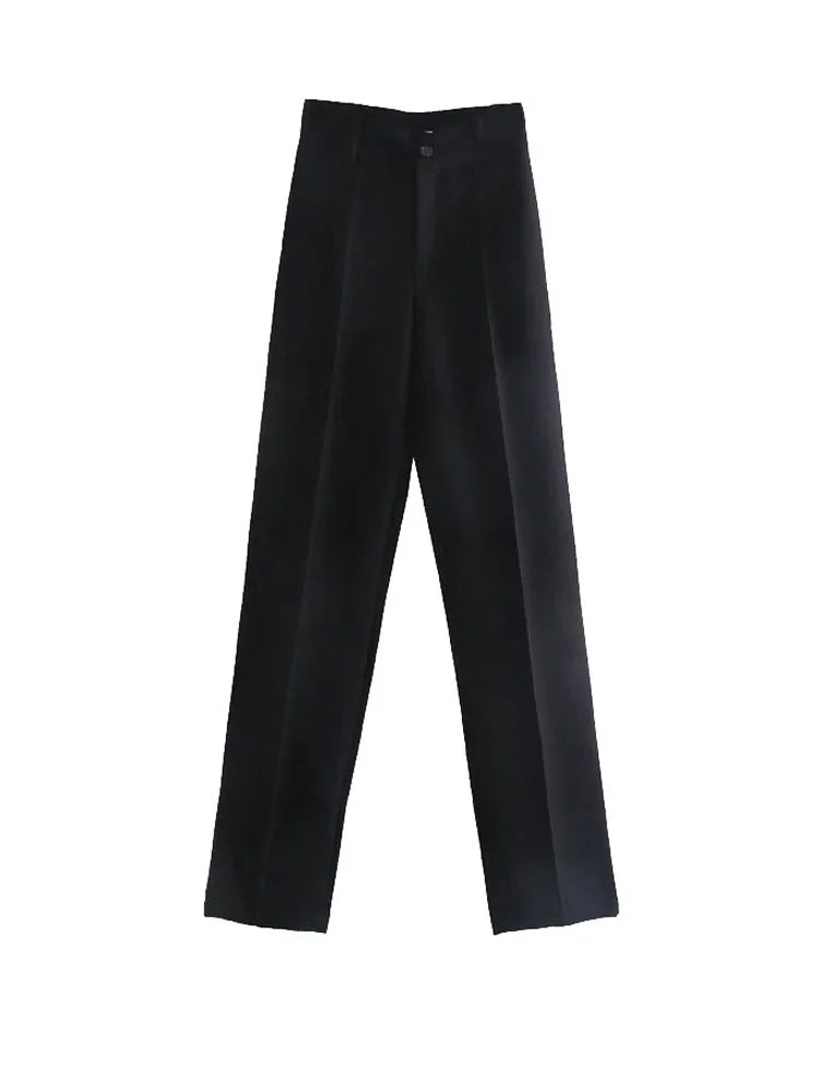 Women Chic Fashion Office Wear Straight Pants Vintage High Waist Zipper Fly Female Trousers Mujer