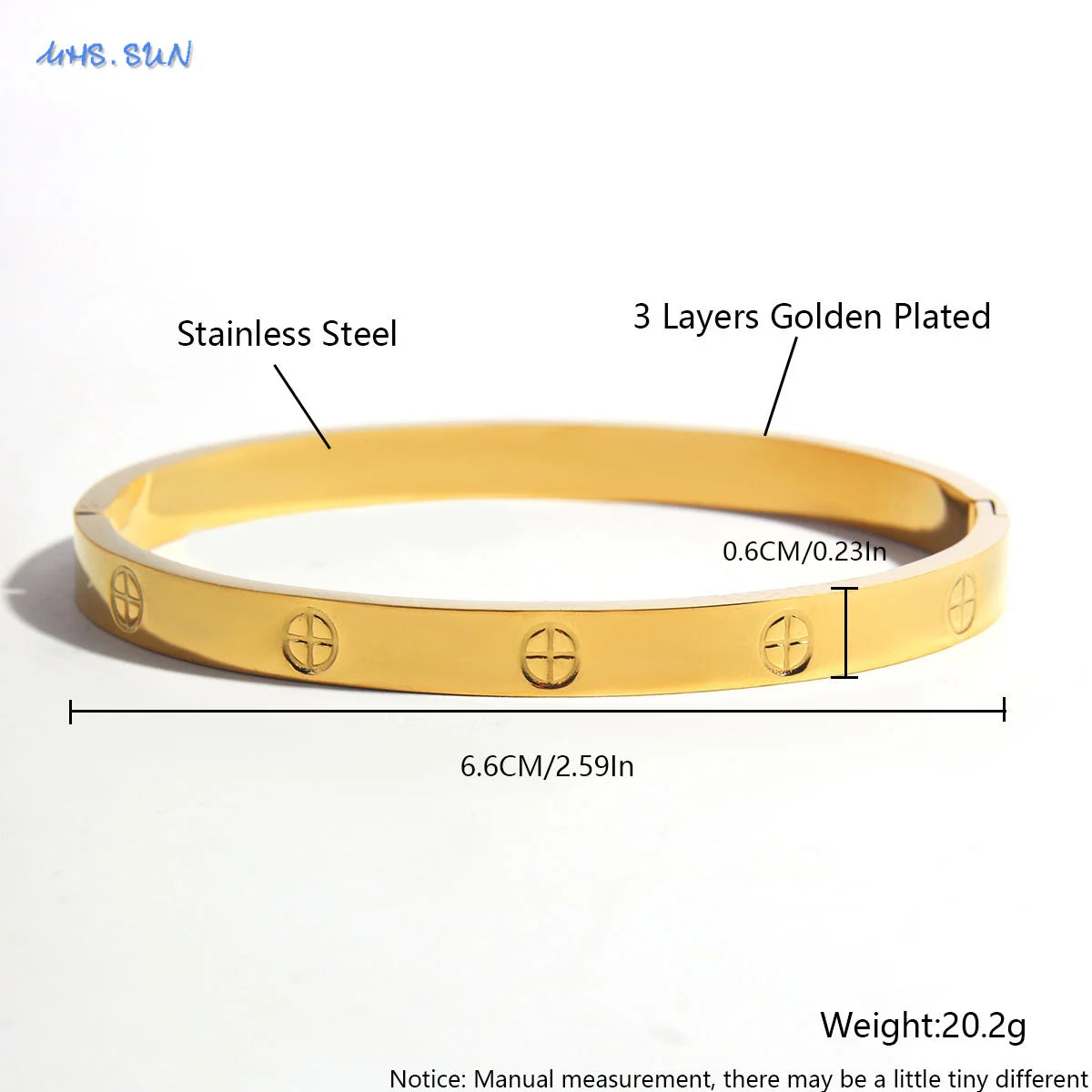 MHS.SUN Simple Cross Stainless Steel Bangle Can Open Bracelet For Women Men Waterproof Gold Color Daily Cuff Jewelry 1PC