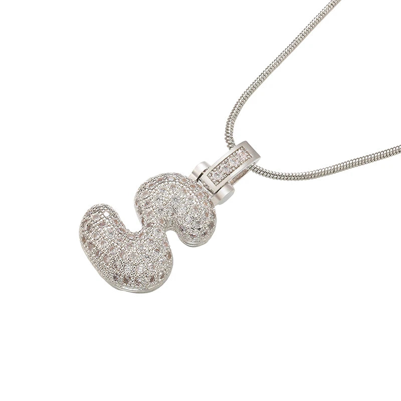 ZHUKOU Silver color Bubble initial letters necklaces 26 letters pendants necklaces for women Brass CZ Jewelry wholesale VL34