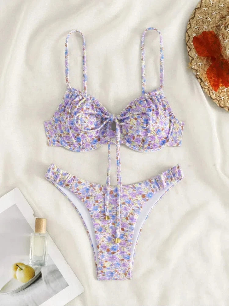New Sexy Floral Print Push Up Bikini 2024 Women Swimwear Female Swimsuit Two Pieces Thong Bikini Set Bather Bathing Suit Beach