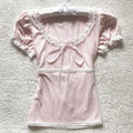 Deeptown Coquette Sweet T-shirts Women Pink Kawaii Bow Elegant Short Sleeve Tees Korean Fashion Lace Patchwork Slim T-Shirts