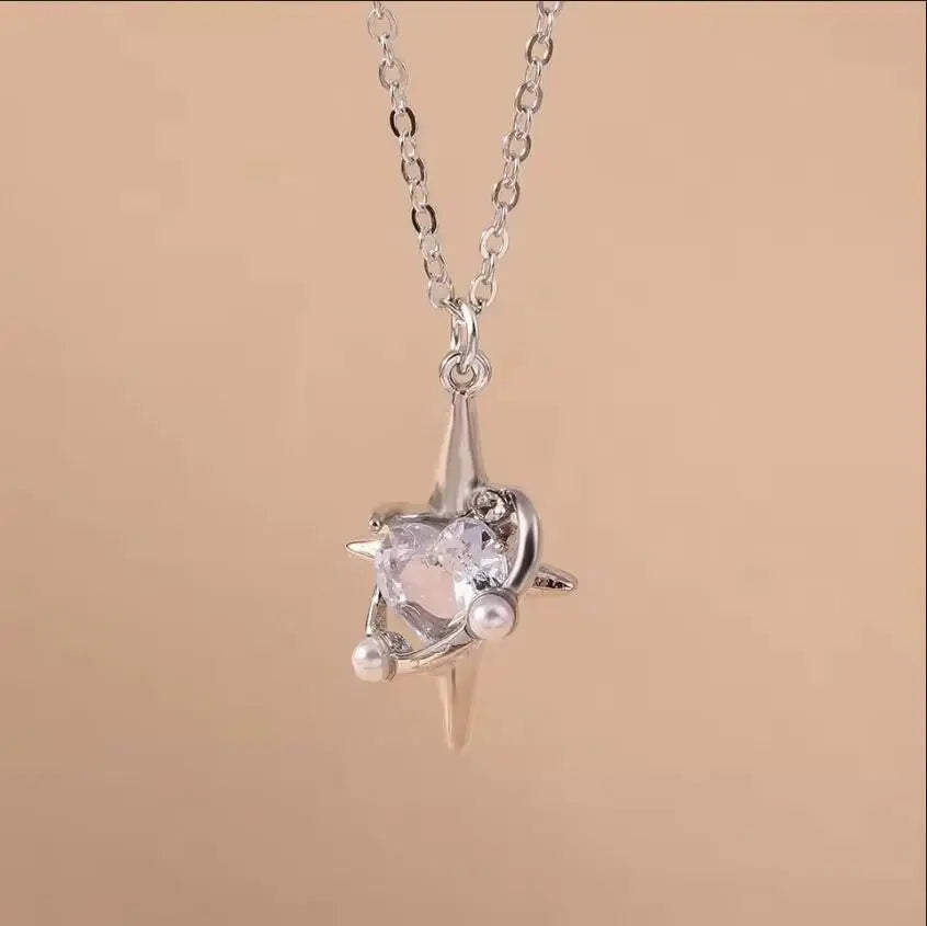 Sparking Silver Color Y2K Crystal Sun Moon Necklaces for Women Star Pendants Necklace Chain Girls Jewelry Gifts