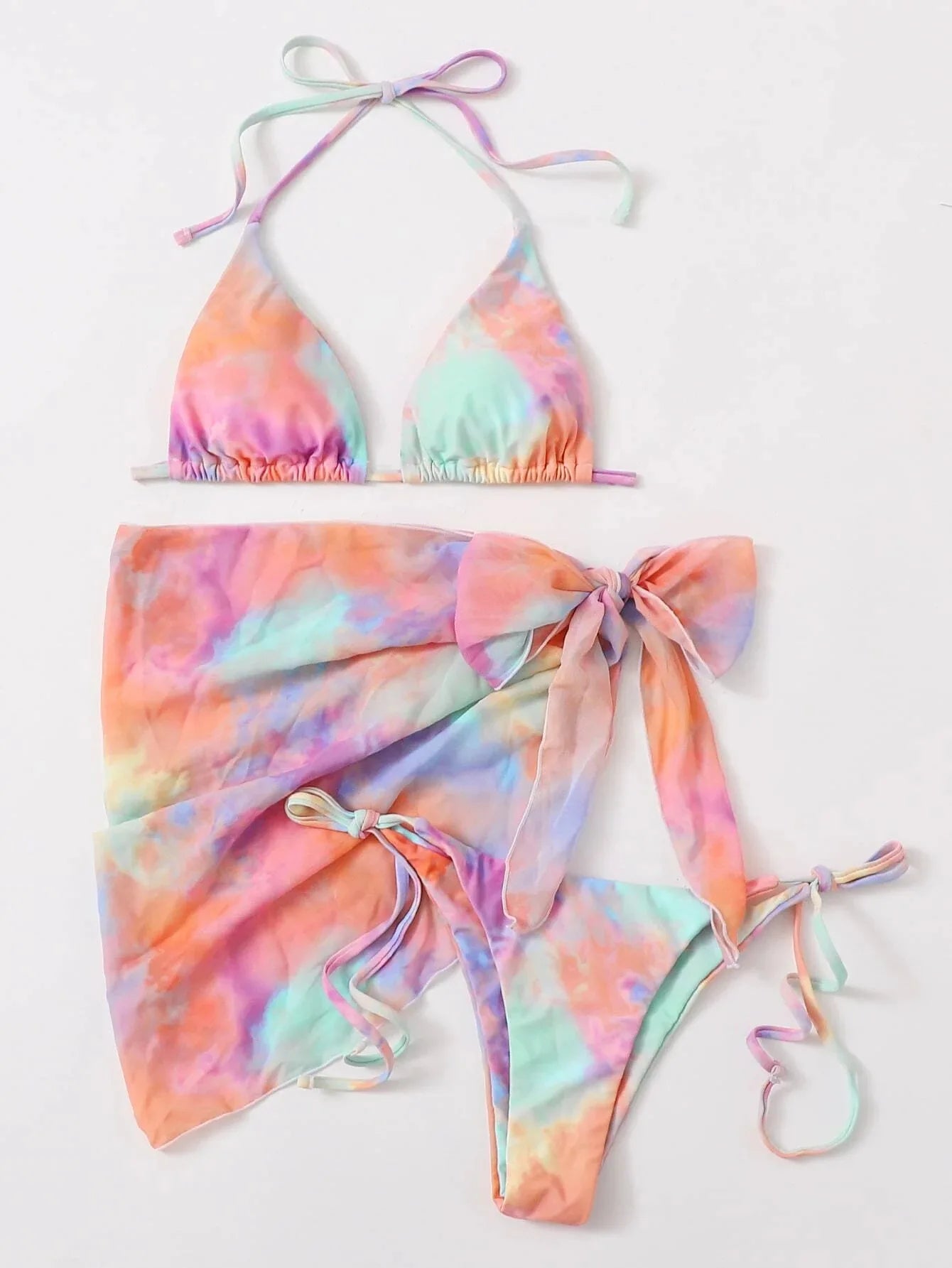 Women pink micro mini string bikini sets 4 pieces with mesh cover tops and skirt swimsuit bathing suit beach outfits biquini