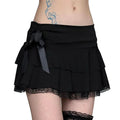 Goth Y2K Black Lace Trim Bow A Line Mini Skirt Women Korean Streetwear