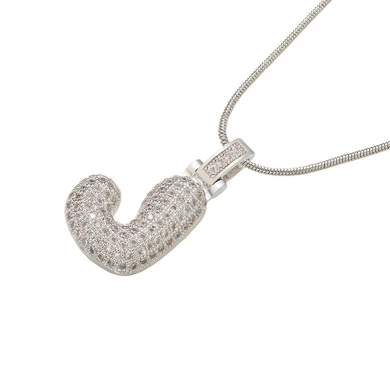 ZHUKOU Silver color Bubble initial letters necklaces 26 letters pendants necklaces for women Brass CZ Jewelry wholesale VL34
