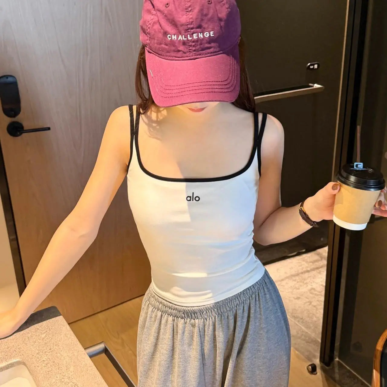 Summer New Pure Desire Letter Print Splice Strap Vest Slimming Color Block One-Piece Women's Vest with Chest Pad U-Neck Nylon