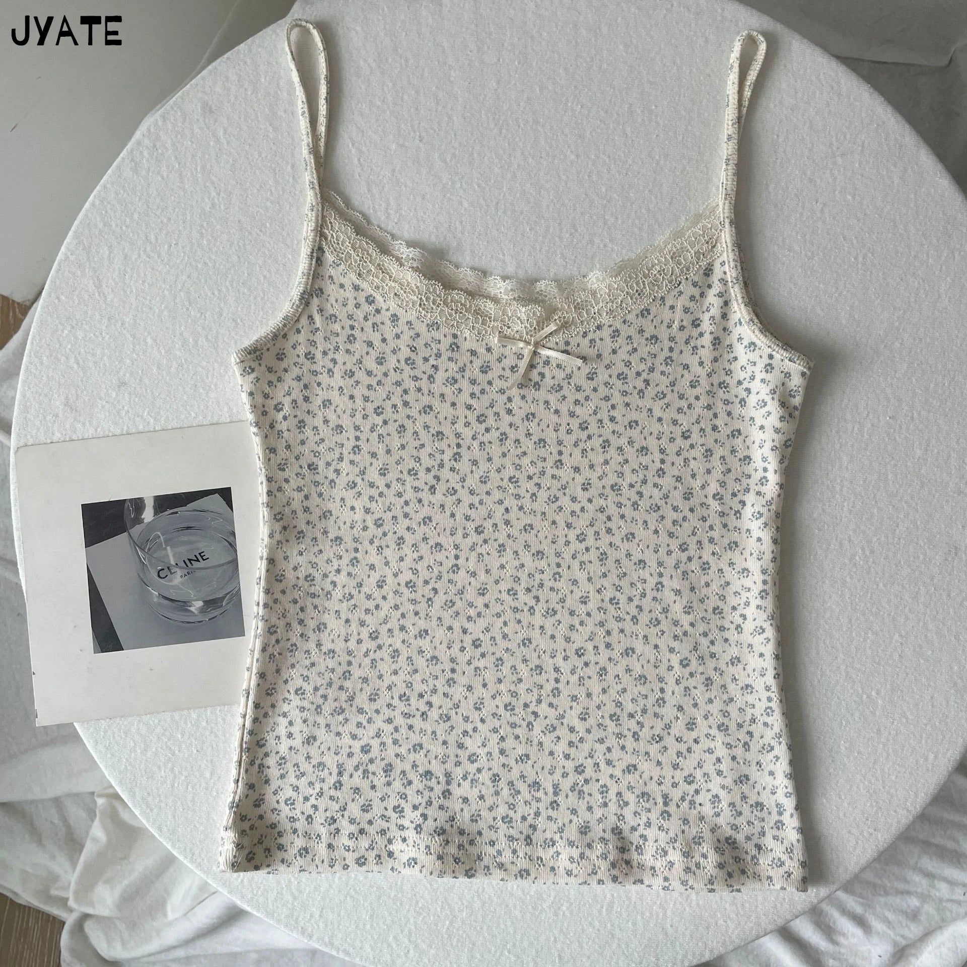 Cute Cartoon Lace Trim Tank Tops Women Summer New Slim Cotton Sleeveless Vests Vintage Sweet Preppy Style Camisole Y2K Clothes