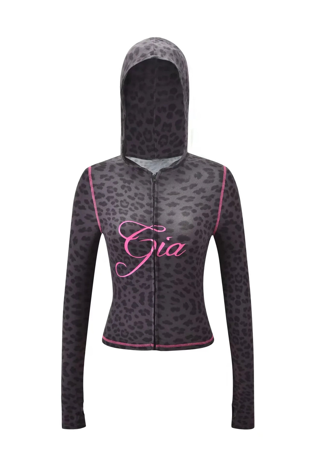 gia slim fit letter printed open thread design hooded zipper short jacket pants set