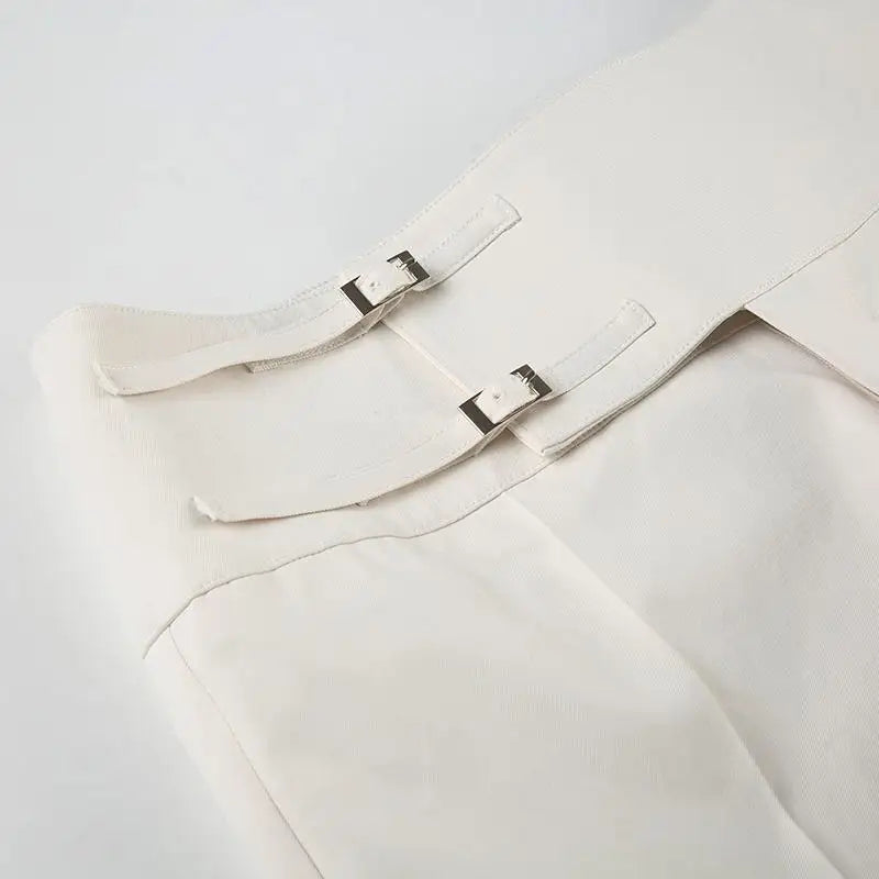 Vintage Y2K Korean Streetwear Pants Woman Low Rise Straight Loose Beige Trousers Button Up Basic 2000S Women Casual Pants