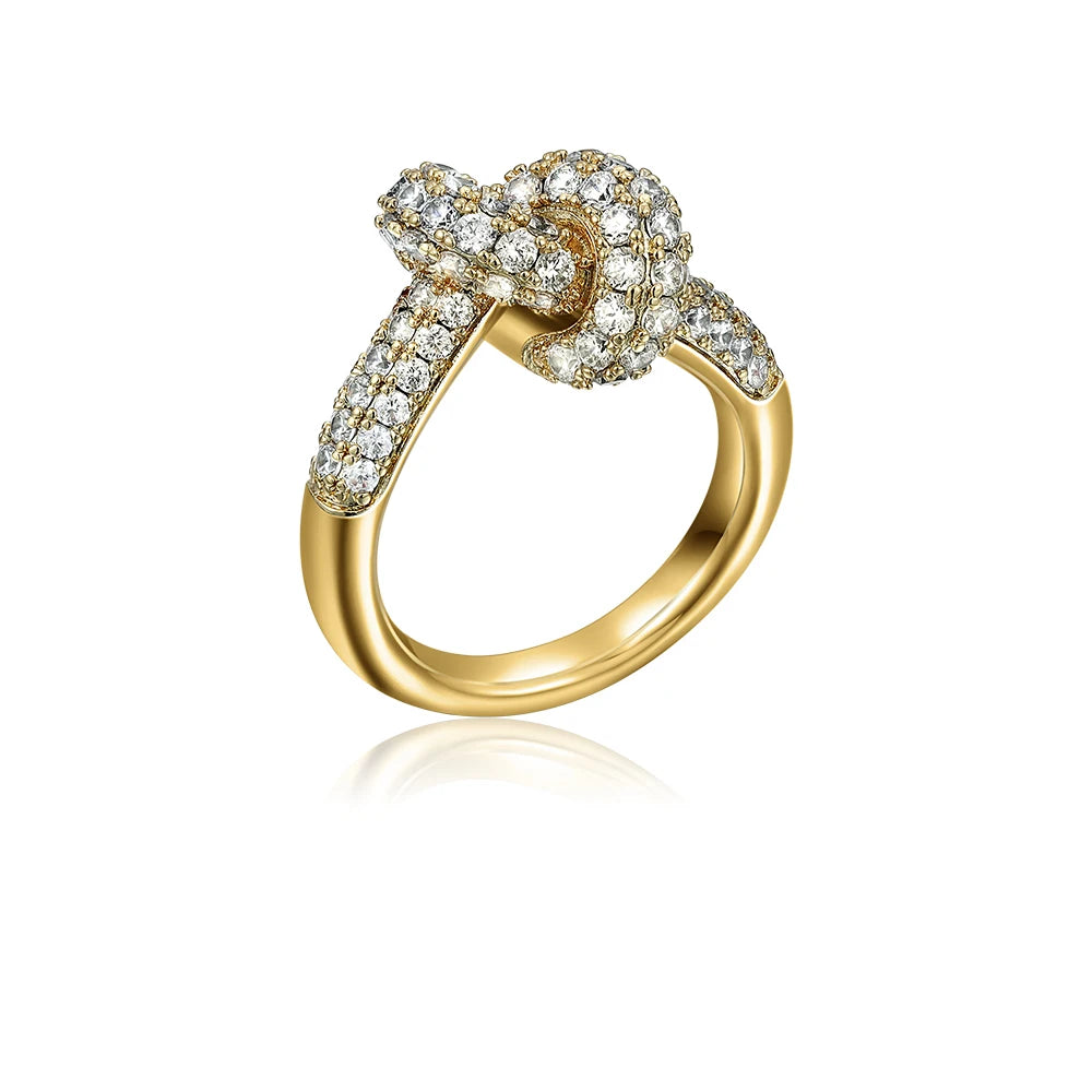 Luxury Colorful CZ Knot Stainless Steel Ring for Women Gold Plated Statement Fashion Jewelry Wedding Party Gift Daily Wear Trend