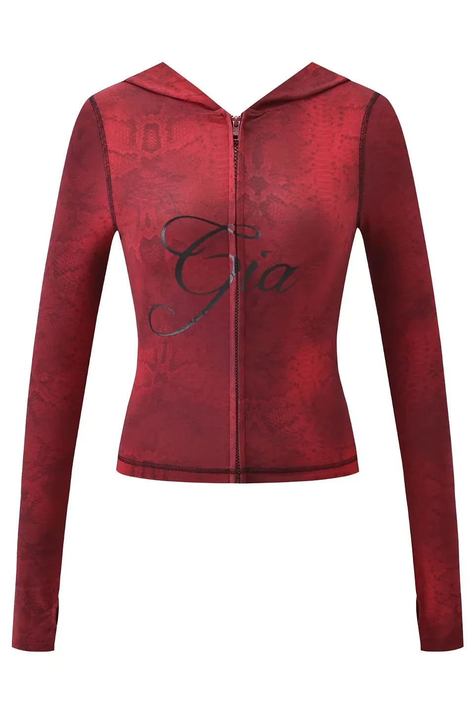gia slim fit letter printed open thread design hooded zipper short jacket pants set