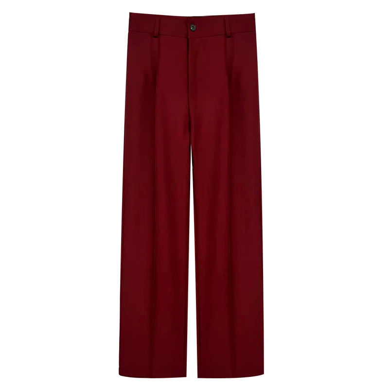 Women Chic Fashion Office Wear Straight Pants Vintage High Waist Zipper Fly Female Trousers Mujer