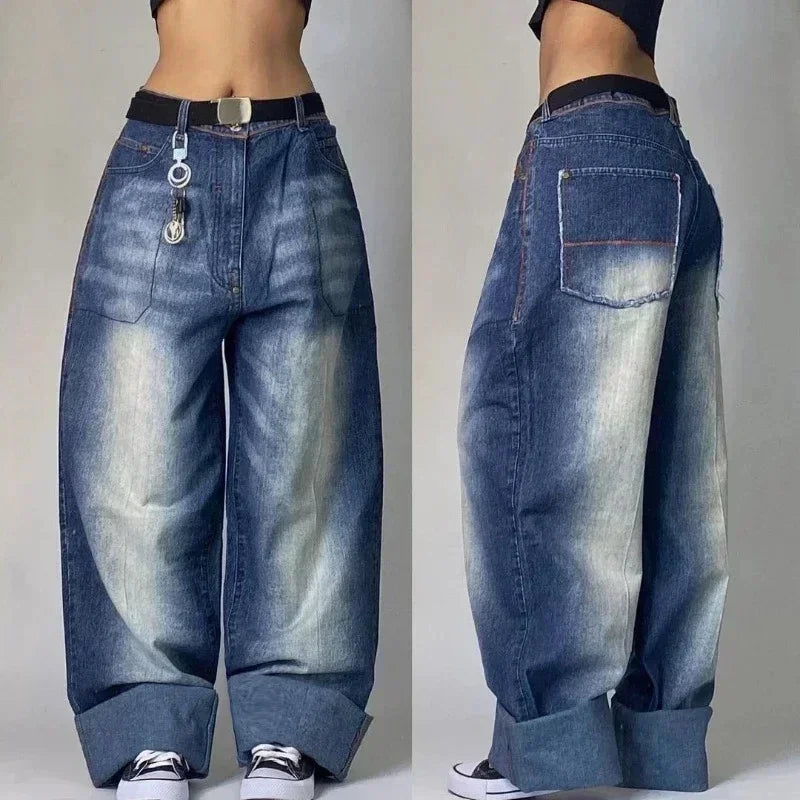 American Fashion Trend Joker Pattern Embroidered Loose Jeans Women Street Y2K New Hip Hop Oversized Wide-leg Pants Unisex Jeans
