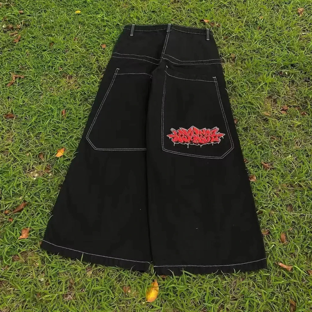 American Fashion Trend Joker Pattern Embroidered Loose Jeans Women Street Y2K New Hip Hop Oversized Wide-leg Pants Unisex Jeans