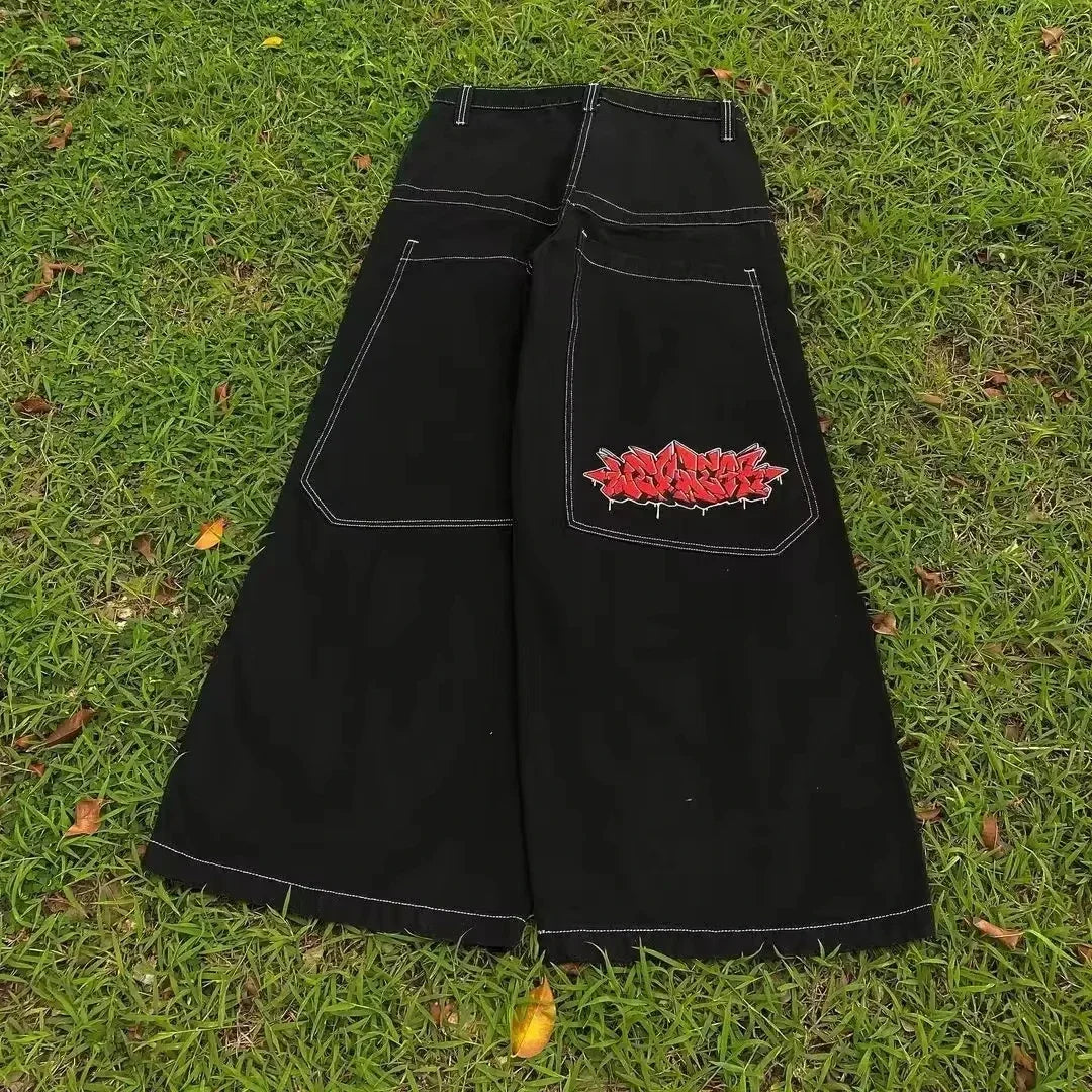 American Fashion Trend Joker Pattern Embroidered Loose Jeans Women Street Y2K New Hip Hop Oversized Wide-leg Pants Unisex Jeans