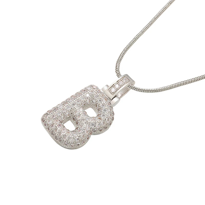 ZHUKOU Silver color Bubble initial letters necklaces 26 letters pendants necklaces for women Brass CZ Jewelry wholesale VL34