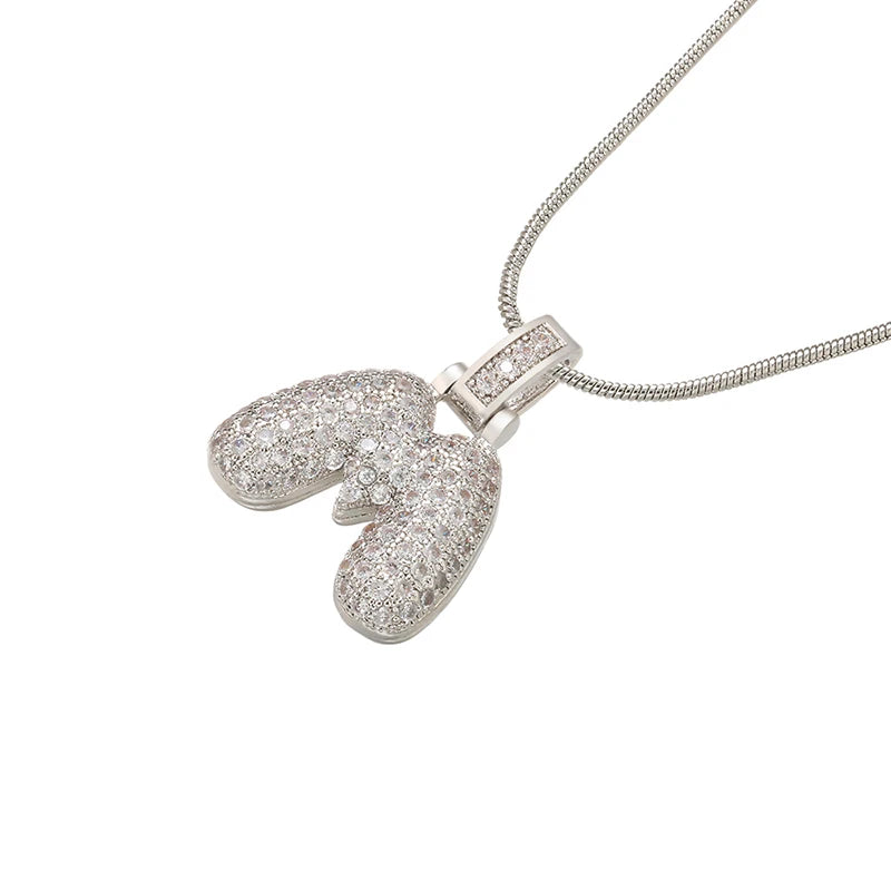 ZHUKOU Silver color Bubble initial letters necklaces 26 letters pendants necklaces for women Brass CZ Jewelry wholesale VL34