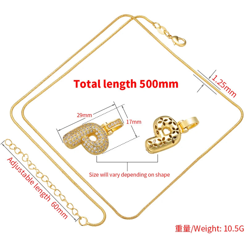 ZHUKOU Silver color Bubble initial letters necklaces 26 letters pendants necklaces for women Brass CZ Jewelry wholesale VL34
