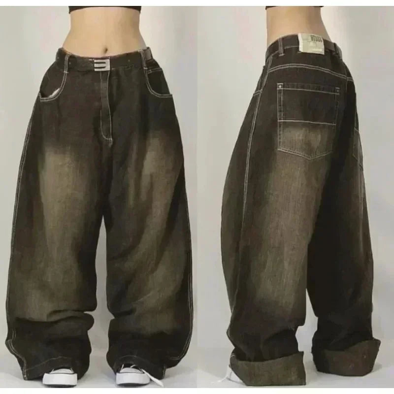 American Fashion Trend Joker Pattern Embroidered Loose Jeans Women Street Y2K New Hip Hop Oversized Wide-leg Pants Unisex Jeans