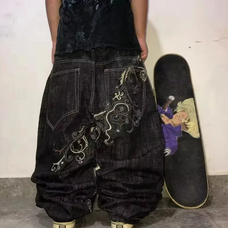 American Fashion Trend Joker Pattern Embroidered Loose Jeans Women Street Y2K New Hip Hop Oversized Wide-leg Pants Unisex Jeans