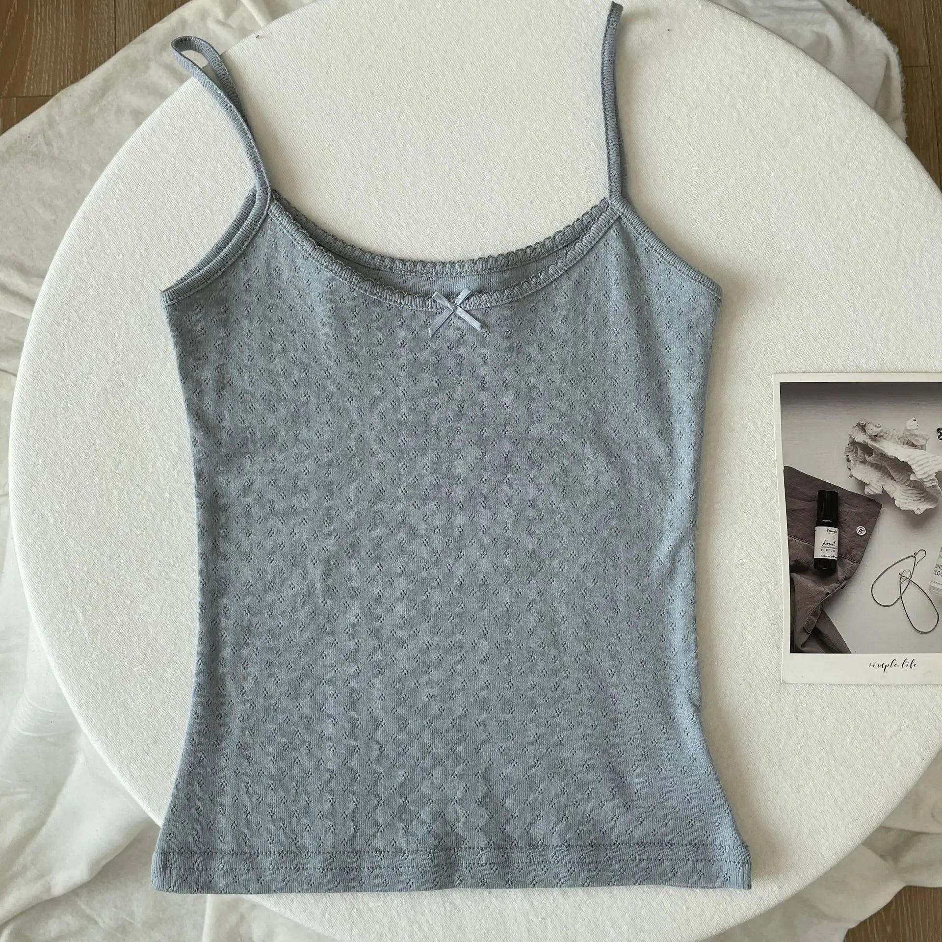 Floral Print Lace Trim Camis Women Summer New Bow Slim Sleeveless Crop Tops Vest Sweet Cute Sexy Preppy Style Tank Top Y2k Chic