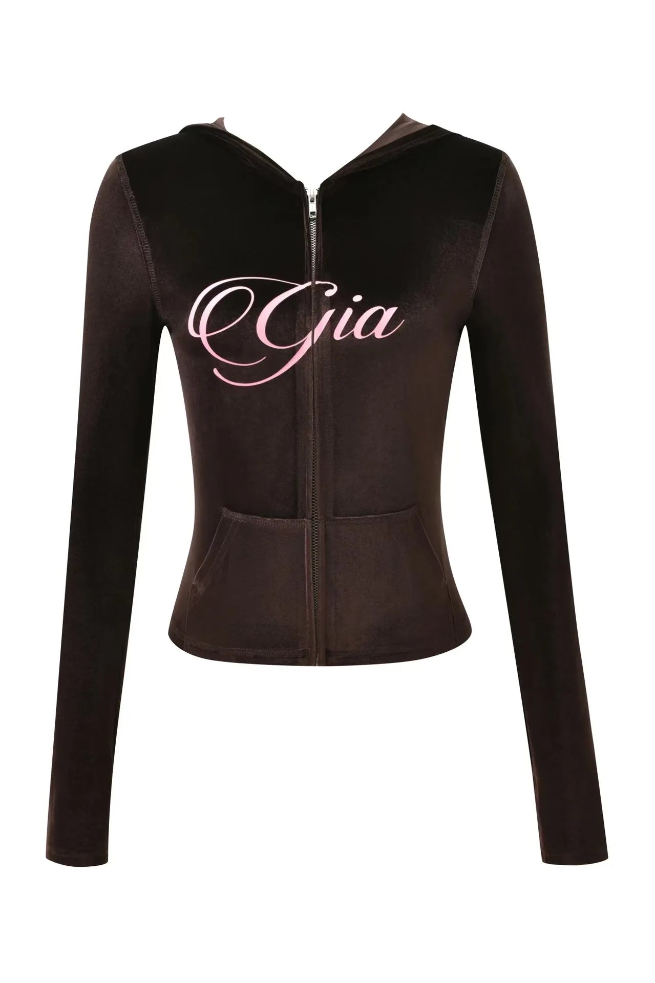 GIA New Velvet Zip-Up Hooded Jacket & Relaxed Loose Slim-Fit Pants Comfortable Minimalist Set in Blue