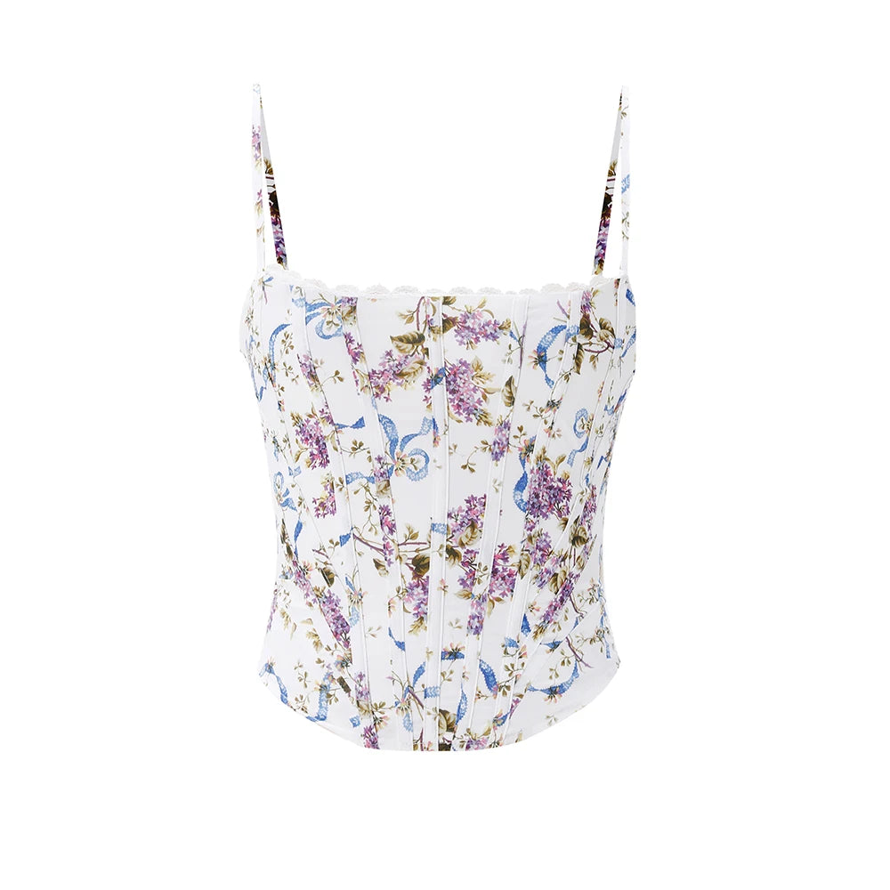 Mingmingxi Summer Corset Top Women 2025 New Arrivals Sexy Cropped Top Short Floral Print Lace Up Camis
