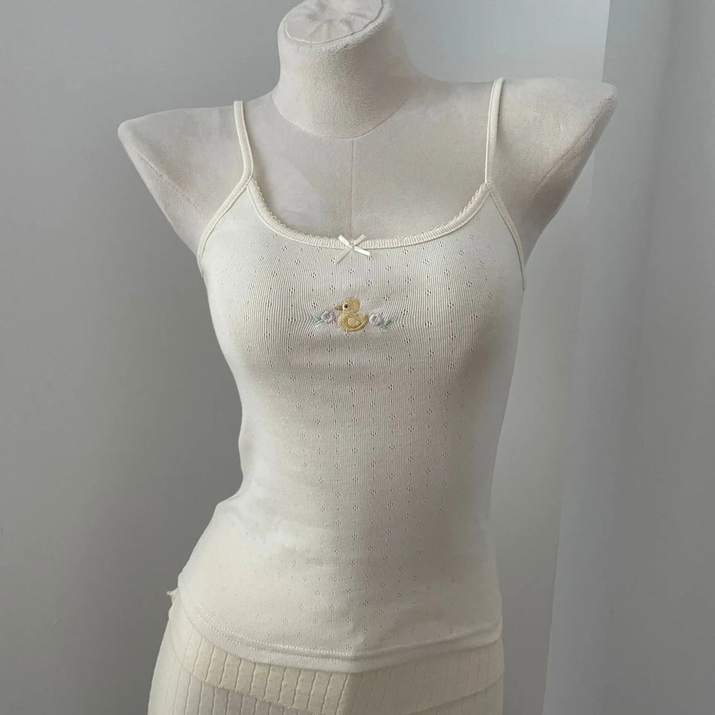 Floral Print Lace Trim Camis Women Summer New Bow Slim Sleeveless Crop Tops Vest Sweet Cute Sexy Preppy Style Tank Top Y2k Chic