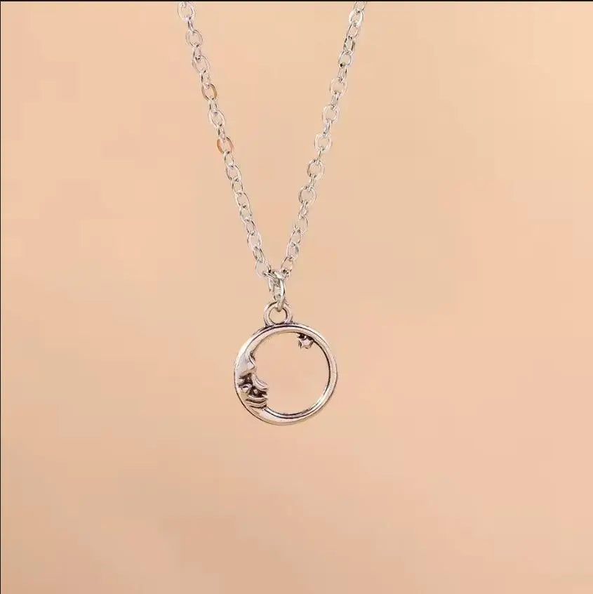 Sparking Silver Color Y2K Crystal Sun Moon Necklaces for Women Star Pendants Necklace Chain Girls Jewelry Gifts