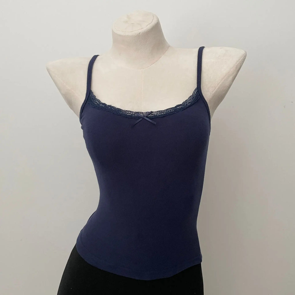 Floral Print Lace Trim Camis Women Summer New Bow Slim Sleeveless Crop Tops Vest Sweet Cute Sexy Preppy Style Tank Top Y2k Chic