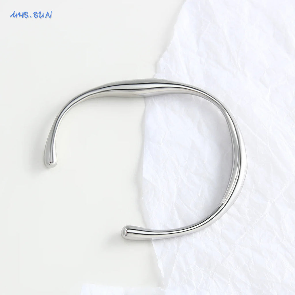 MHS.SUN Simple Cross Stainless Steel Bangle Can Open Bracelet For Women Men Waterproof Gold Color Daily Cuff Jewelry 1PC