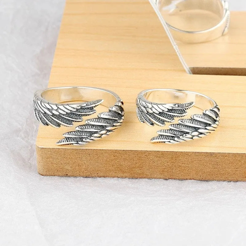 925 Sterling Silver Angel Wing Feather Stackable Open Rings For Women Beautiful Luxury Jewelry Accessories Prevent Allergy