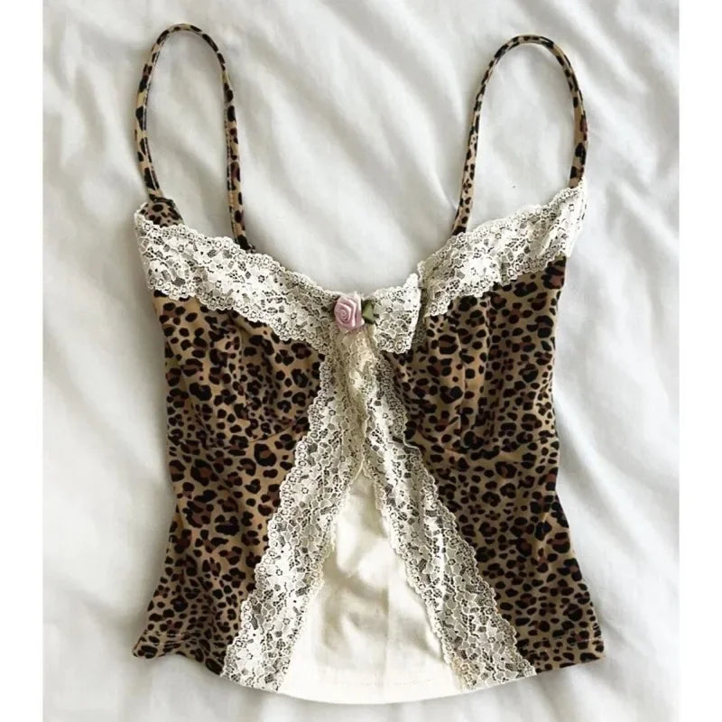 Summer Sweet Chic Design Lace Spliced Halter Tanks Slim Fit Flower Prints Hotsweet Backless Women Blouses Korean Fashion