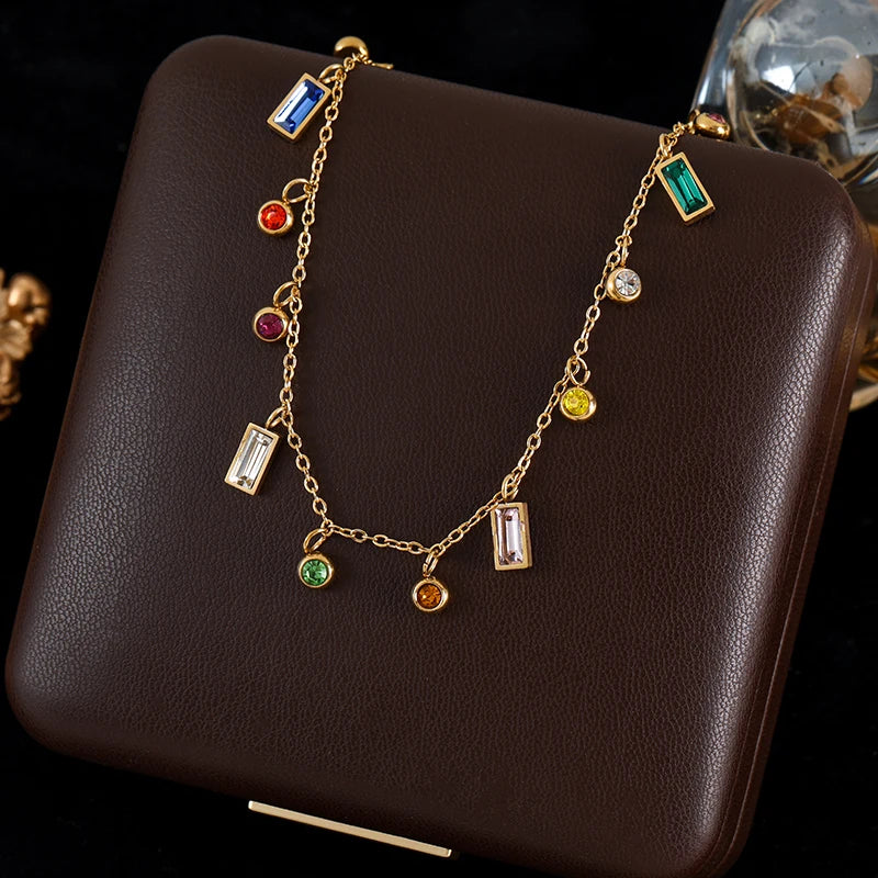 GANEMLY 316L Stainless Steel Clover Flower Zircon Necklace For Women 2025 Fashion Clavicle Neck Chain Waterproof Jewelry Gift