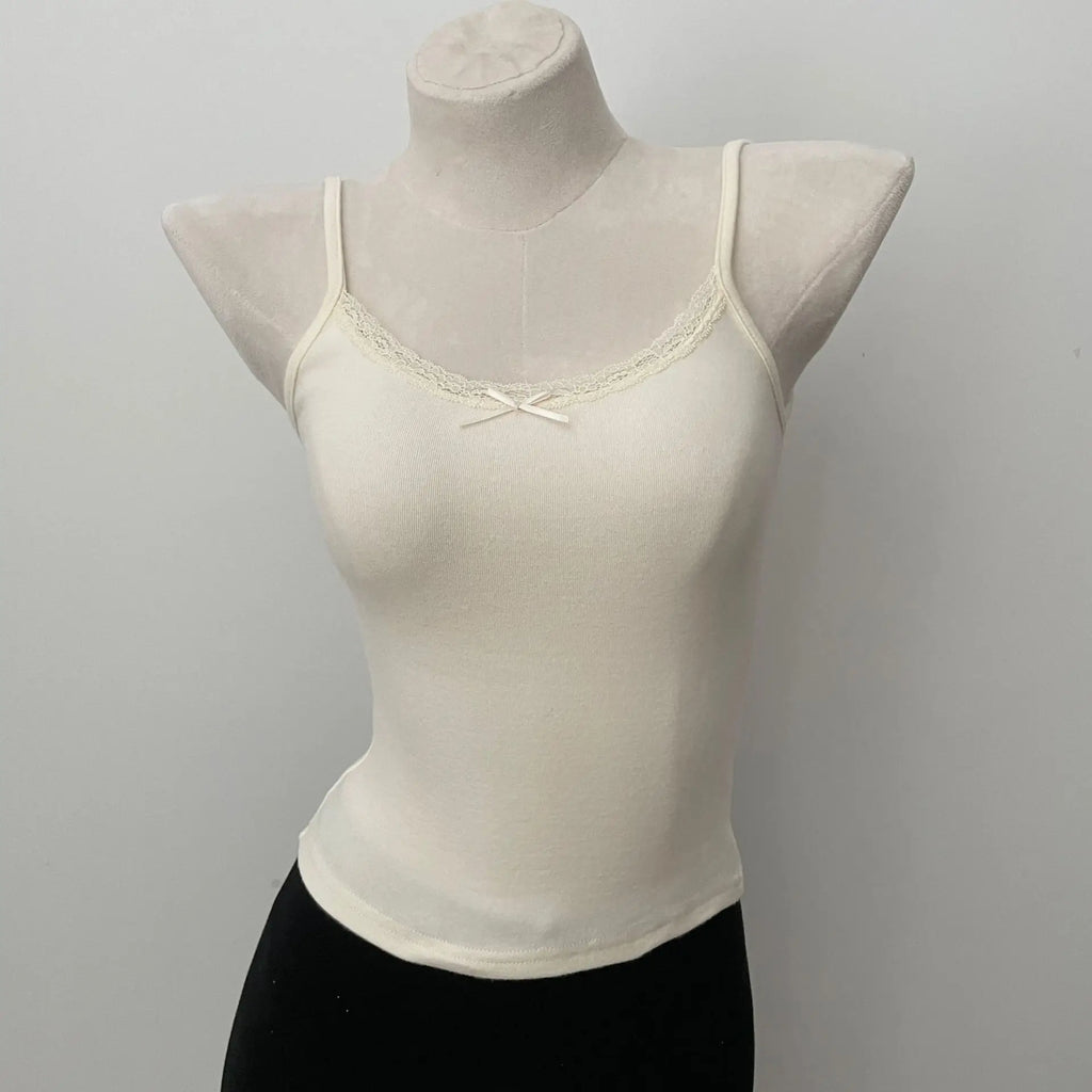 Floral Print Lace Trim Camis Women Summer New Bow Slim Sleeveless Crop Tops Vest Sweet Cute Sexy Preppy Style Tank Top Y2k Chic