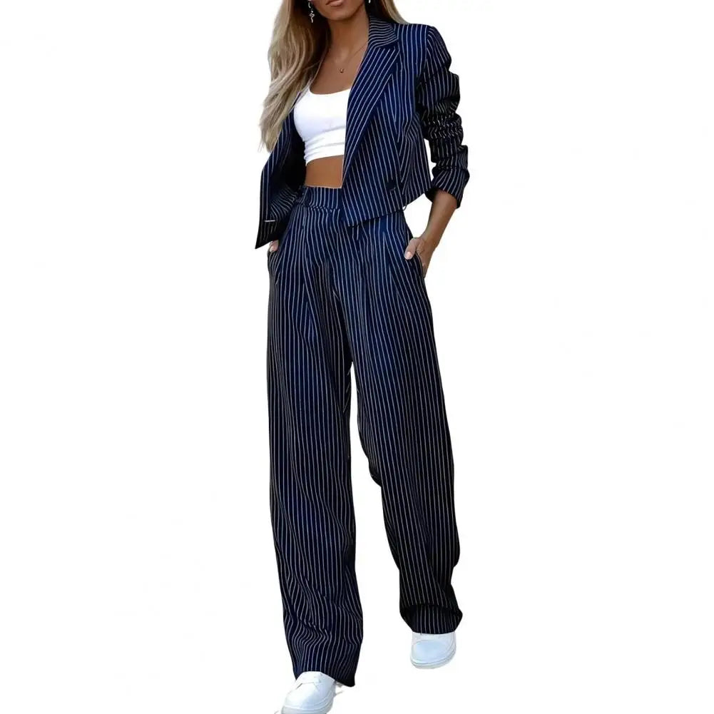 Women's Sets Two 2 Pieces Sale Casual Short Blazer Jackets& High Elastic Waist OL Workwear Wide Leg Pant Suits 14090794