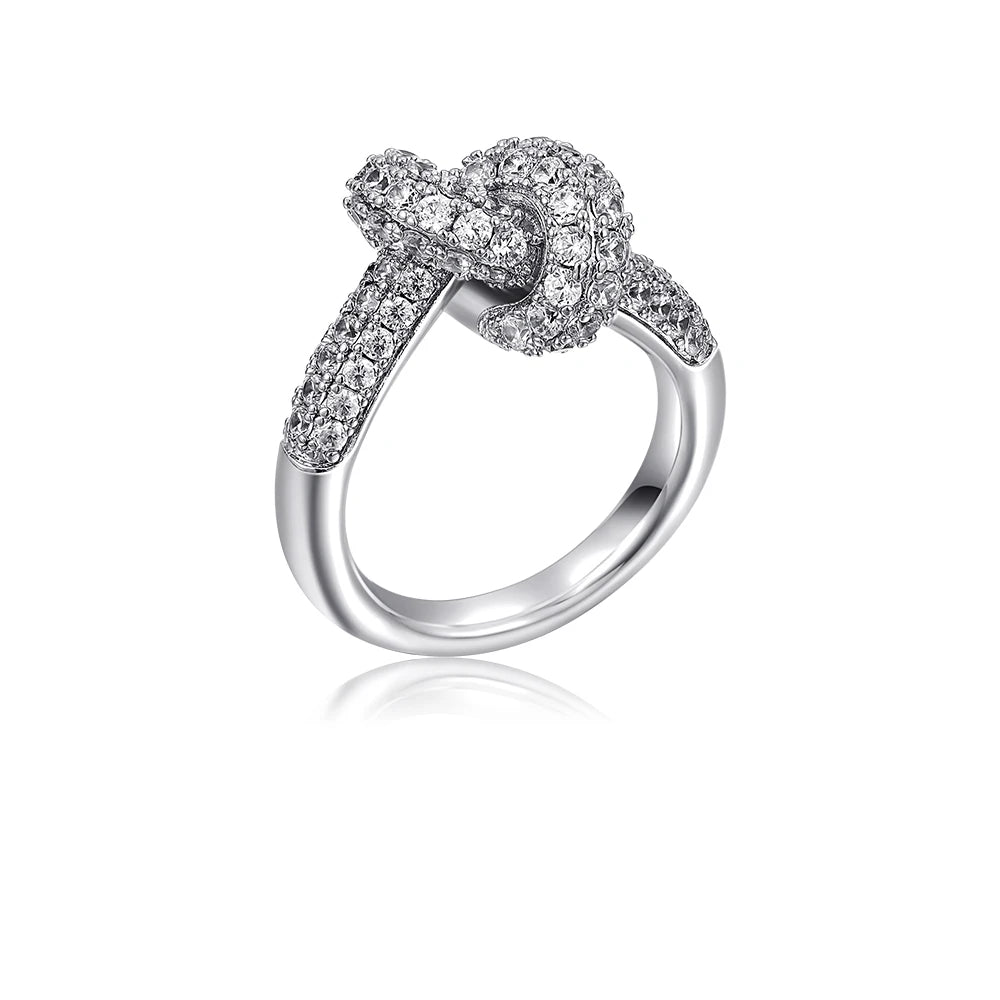 Luxury Colorful CZ Knot Stainless Steel Ring for Women Gold Plated Statement Fashion Jewelry Wedding Party Gift Daily Wear Trend