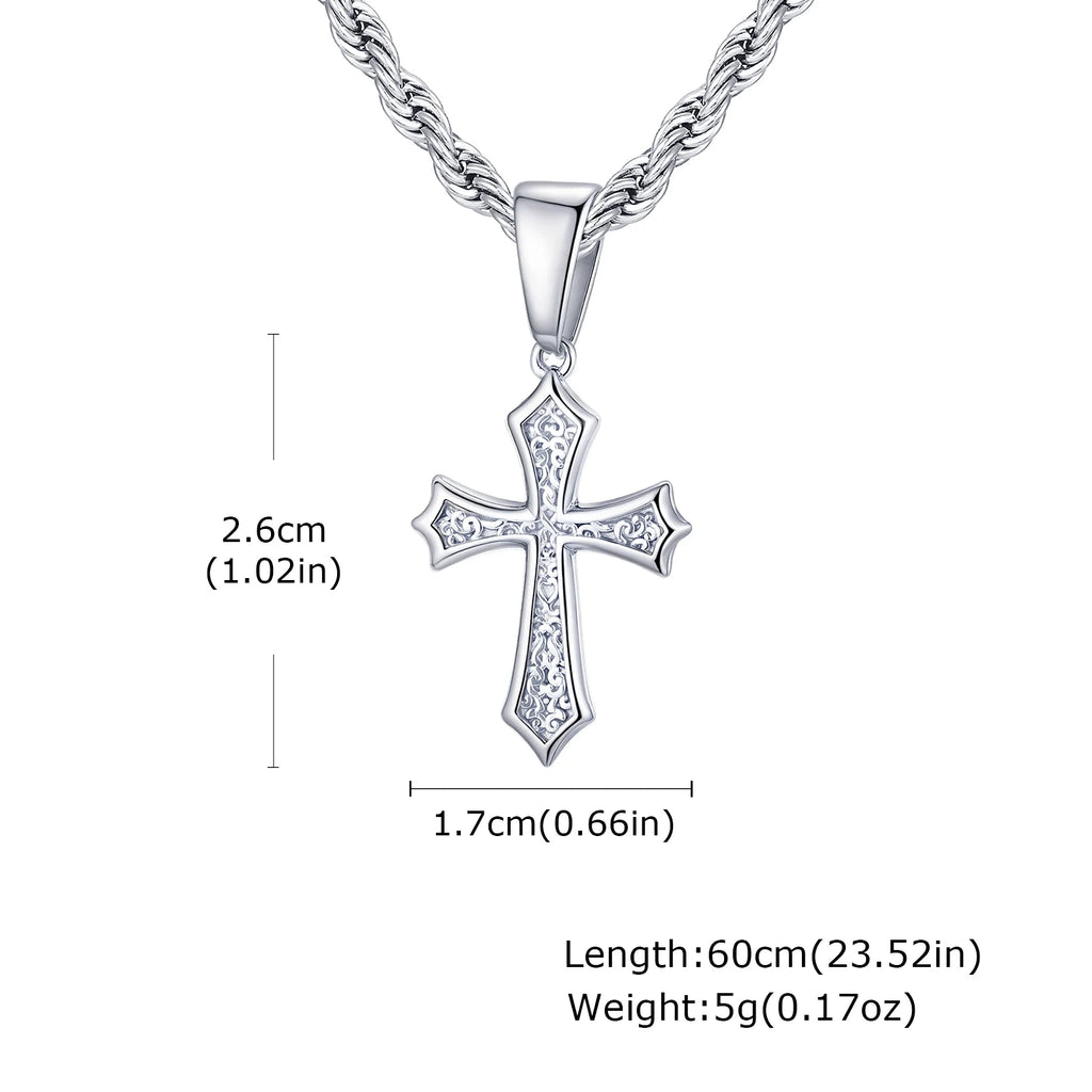 Hip Hop Cross Necklace for Men Women,50/55/60cm Stainless Steel Chic Cross Pendant,Christian Classic Jewelry Gifts