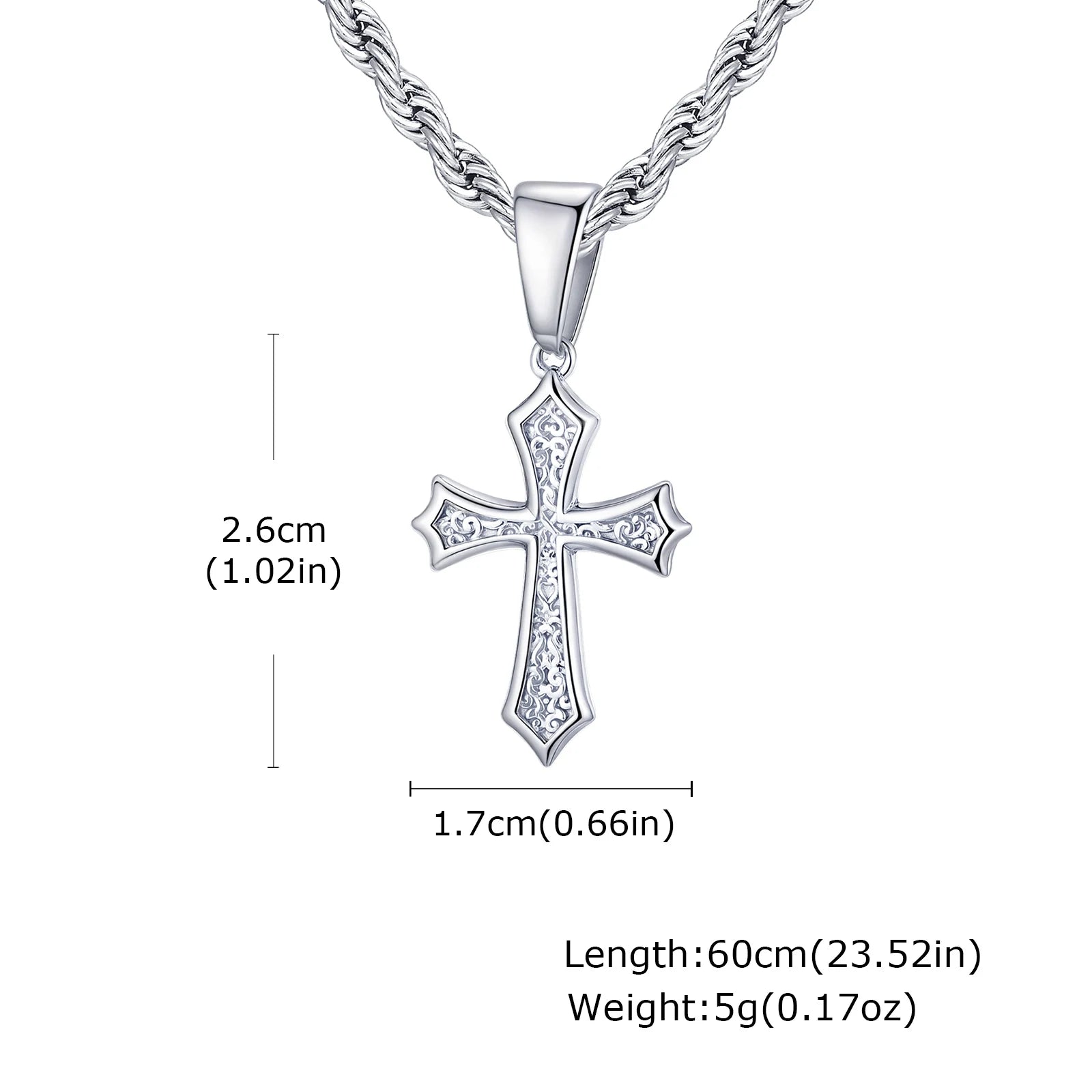 Hip Hop Cross Necklace for Men Women,50/55/60cm Stainless Steel Chic Cross Pendant,Christian Classic Jewelry Gifts